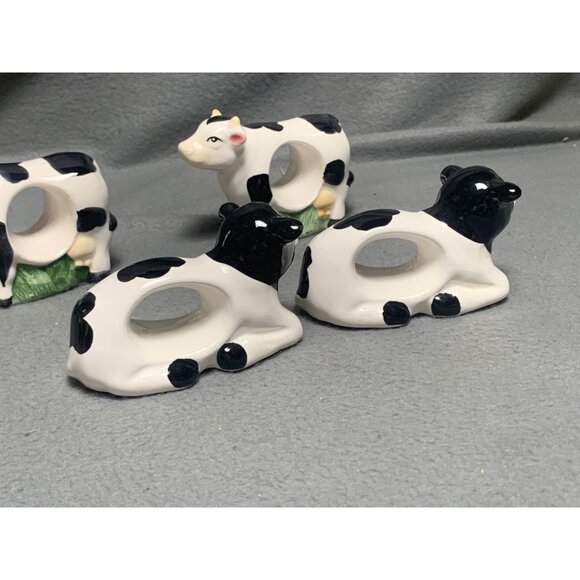 Cow Napkin Holder Ring Set of 4 Ceramic Vintage Farmhouse Decor - Picture 6 of 16